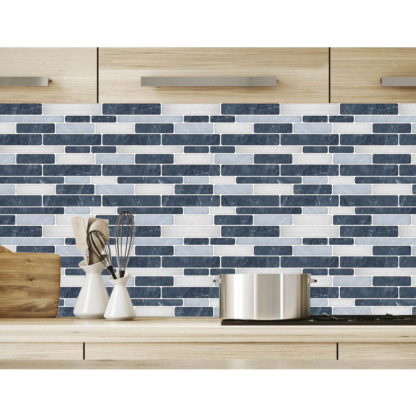 Self-Adhesive Kitchen Backsplash, Marble Look Decorative Tiles (10 Tiles)