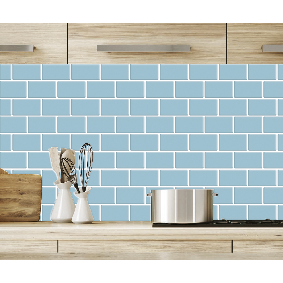 Light Blue Subway Tiles Peel and Stick Backsplash, Stick on Tiles