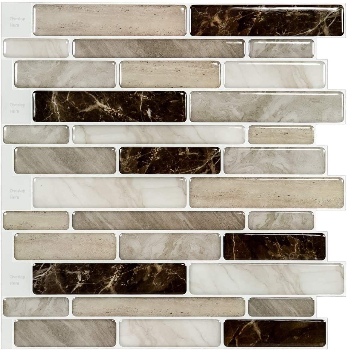 Self-Adhesive Kitchen Backsplash, Marble Look Decorative Tiles (10 Tiles)