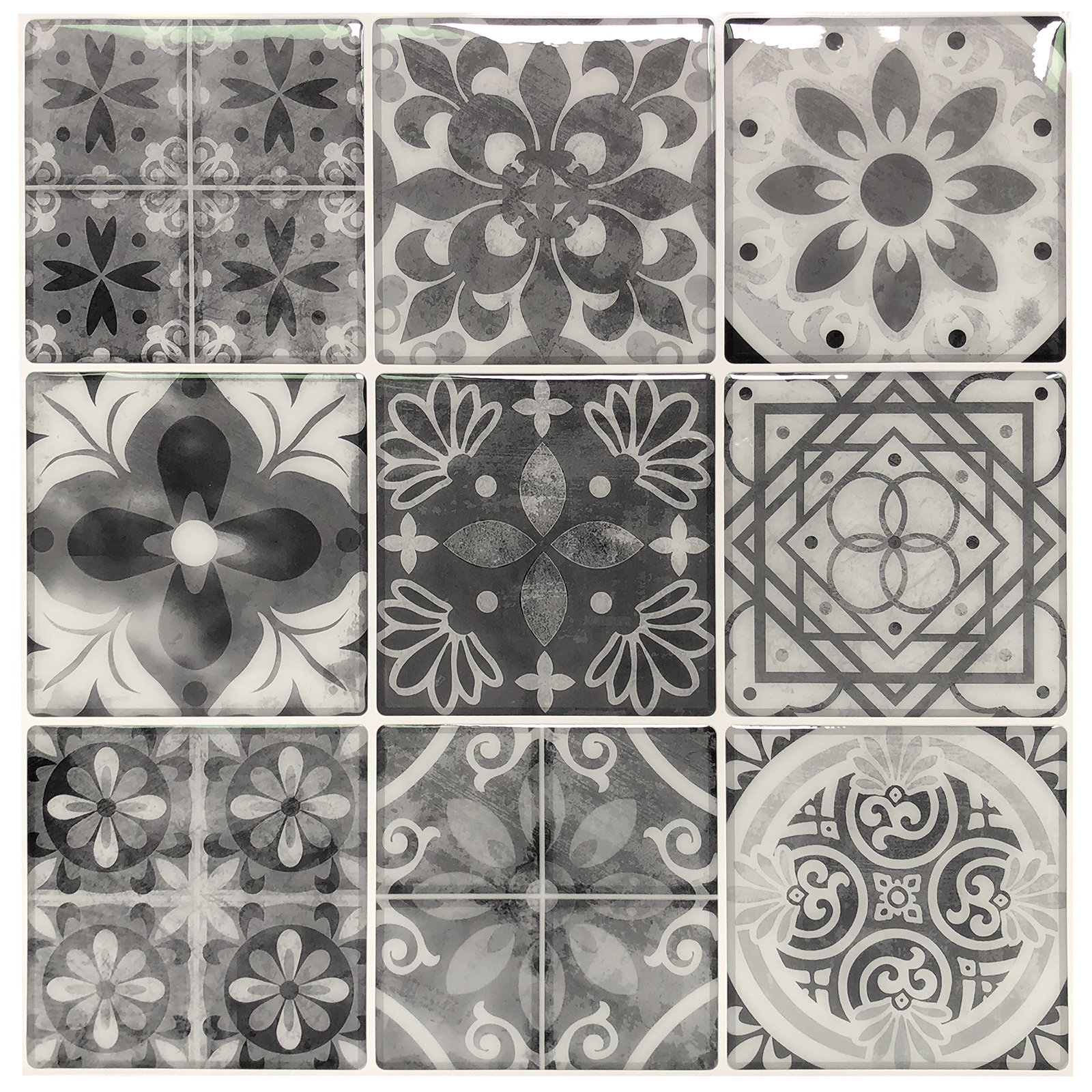 LONGKING Peel and Stick Backsplash Tile Stickers, Gray Talavera Mexican Tiles (10 Sheets)