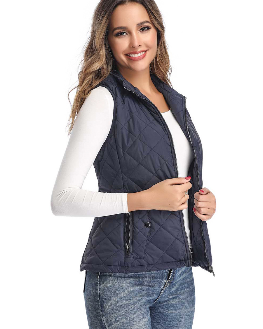 LONGKING Women's Vest Stand Collar Lightweight Zip Quilted Vest for Women
